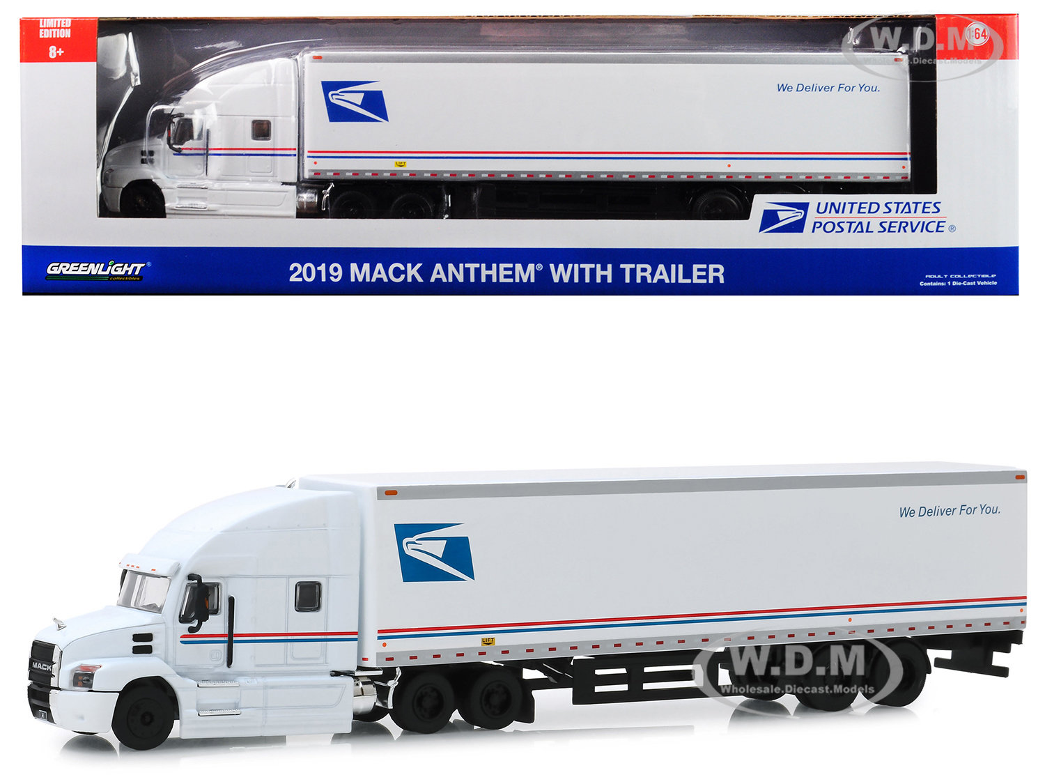 2019 Mack Anthem 18 Wheeler Tractor-Trailer USPS (United States Postal Service) We Deliver For You 1/64 Diecast Model by Greenlight