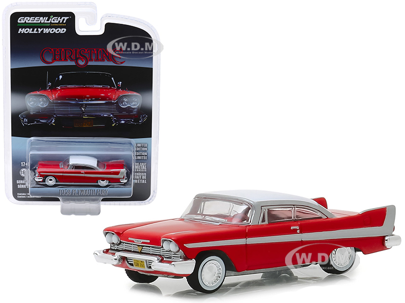 Image of 1958 Plymouth Fury Red with White Top "Christine" (1983) Movie "Hollywood Series" Release 23 1/64 Diecast Model Car by Greenlight