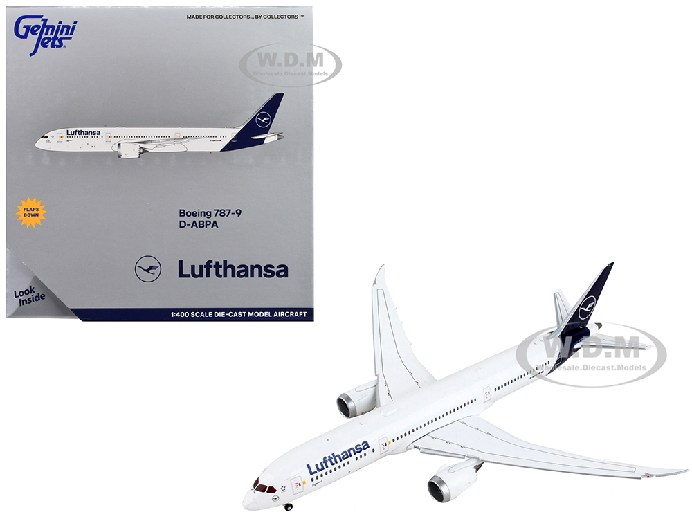 Boeing 787-9 Commercial Aircraft with Flaps Down Lufthansa White with Dark Blue Tail 1/400 Diecast Model Airplane by GeminiJets
