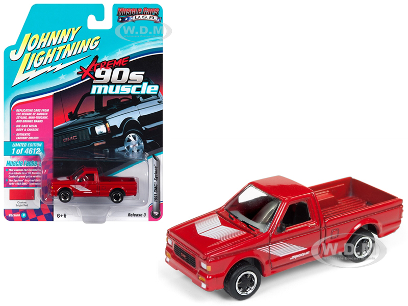 Image of 1991 GMC Syclone Pickup Truck Gloss Red "90s Muscle" Limited Edition to 4612 pieces Worldwide 1/64 Diecast Model Car by Johnny Lightning