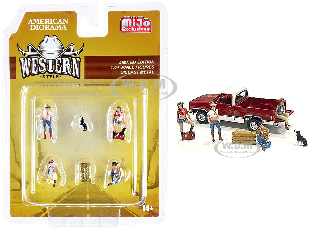 "Western Style" 6 piece Diecast Set (4 Figurines and 2 Accessories) for 1/64 Scale Models by American Diorama