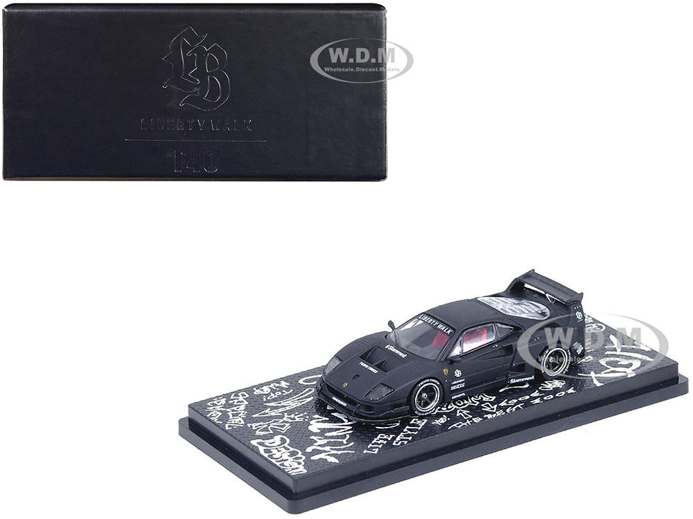 LBWK (Liberty Walk) F40 Matt Black with Graphics Hong Kong Toycar Salon 2023 Special Edition 1/64 Diecast Model Car by Inno Models