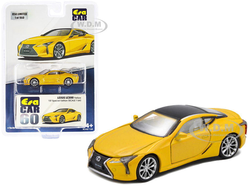 Lexus LC500 Yellow Metallic with Black Top and White Interior 1st Special Edition Limited Edition to 960 pieces 1/64 Diecast Model Car by Era Car