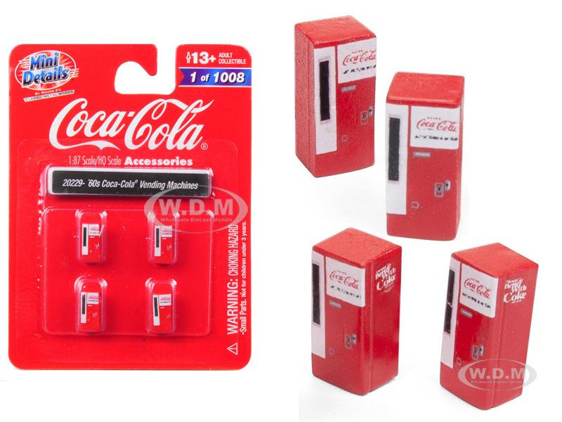 1960s "coca-cola" Vending Machines 4 Piece Accessory Set For 1/87 (ho) Scale Models By Classic Metal Works