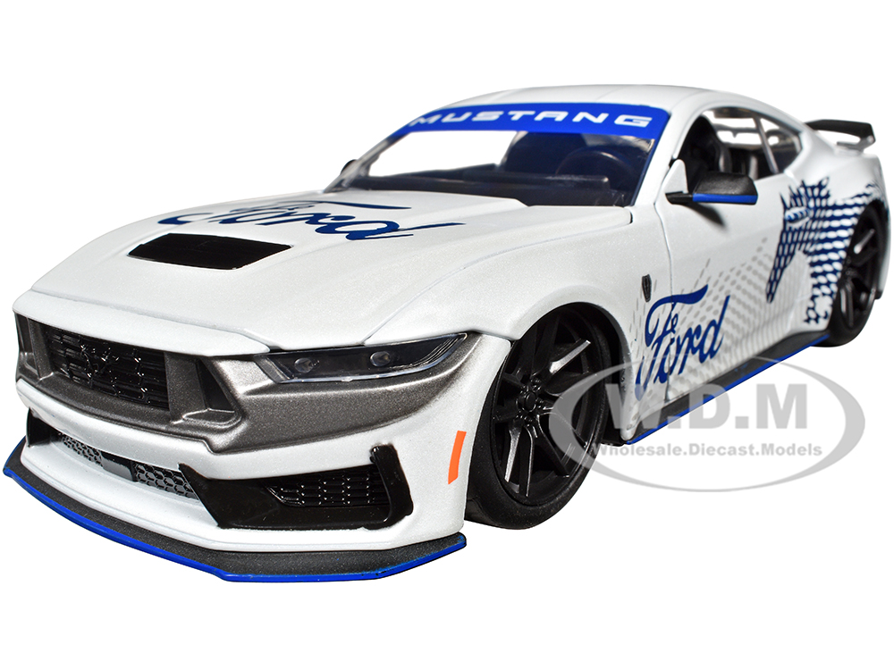 2024 Ford Mustang Dark Horse White with Mustang Horse Graphics Bigtime Muscle Series 1/24 Diecast Model Car by Jada