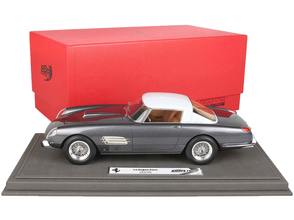 Ferrari Superfast 4.9 S/N 0719SA Grigio Ferro Gray Metallic with White Top Sebring (1965) with DISPLAY CASE Limited Edition to 51 pieces Worldwide 1/18 Model Car by BBR