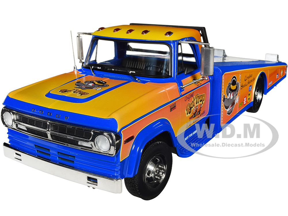 1970 Dodge D-300 Ramp Truck Orange and Blue with Graphics "The Original Rat Trap" Limited Edition to 332 pieces Worldwide 1/18 Diecast Model Car by A