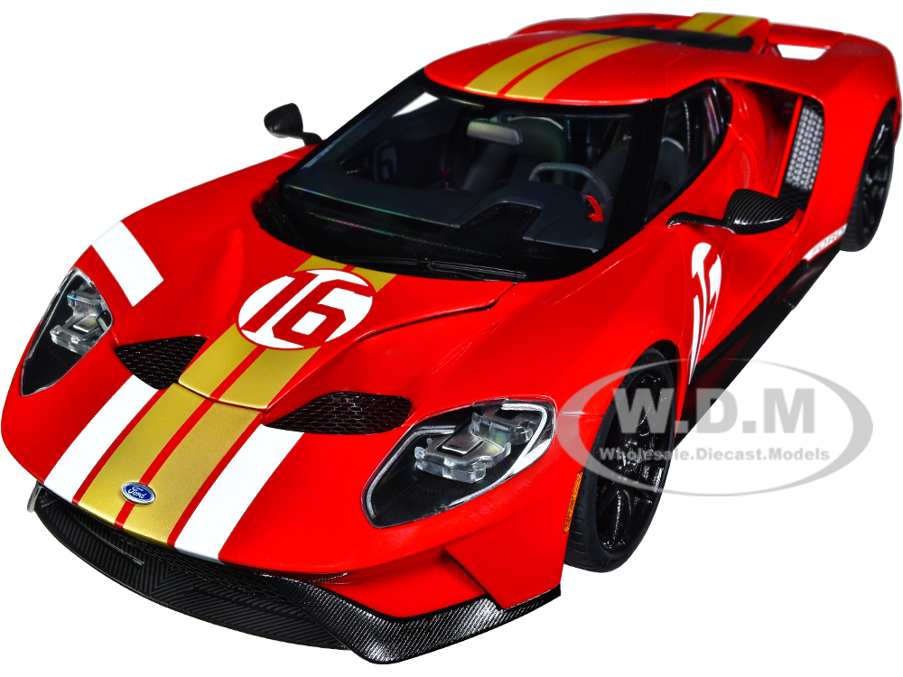 Ford GT Heritage Edition #16 Alan Mann Red Metallic with Gold Stripes 1/18 Model Car by Autoart