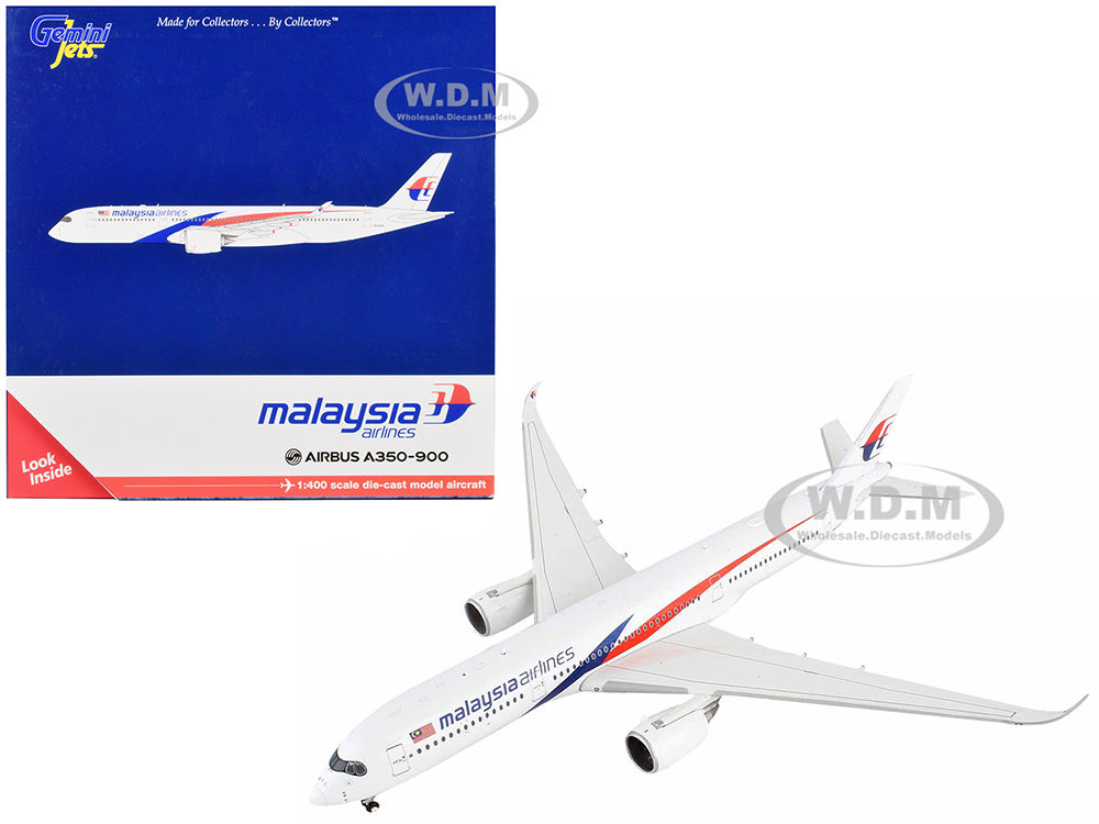 Airbus A350-900 Commercial Aircraft Malaysia Airlines White with Red and Blue Graphics 1/400 Diecast Model Airplane by GeminiJets