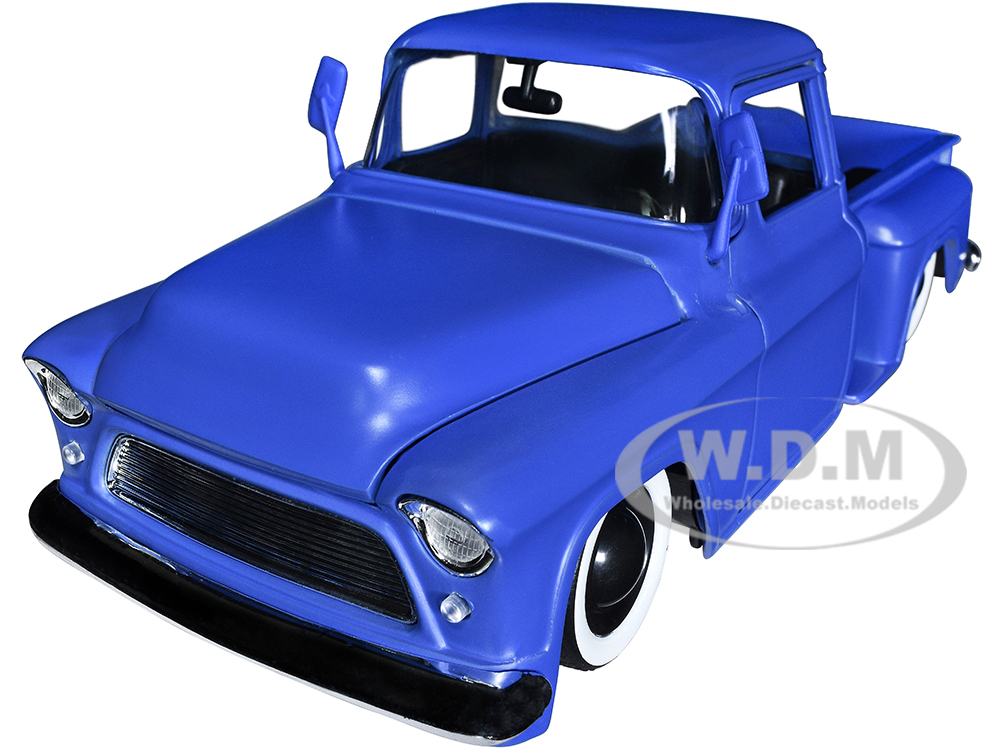 1955 Chevrolet Stepside Pickup Truck Matt Blue Just Trucks Series 1/24 Diecast Model Car by Jada