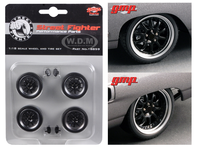 Image of Wheels and Tires Set of 4 "1970 Plymouth Road Runner "The Hummer" 10 Spoke Street Fighter" 1/18 by GMP