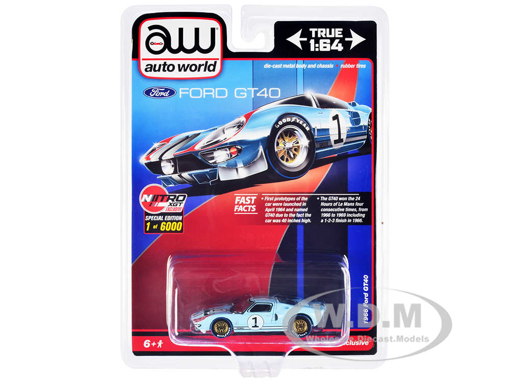 1966 Ford GT40 RHD (Right Hand Drive) #1 Light Blue with Stripes Limited Edition to 6000 pieces Worldwide 1/64 Diecast Model Car by Auto World