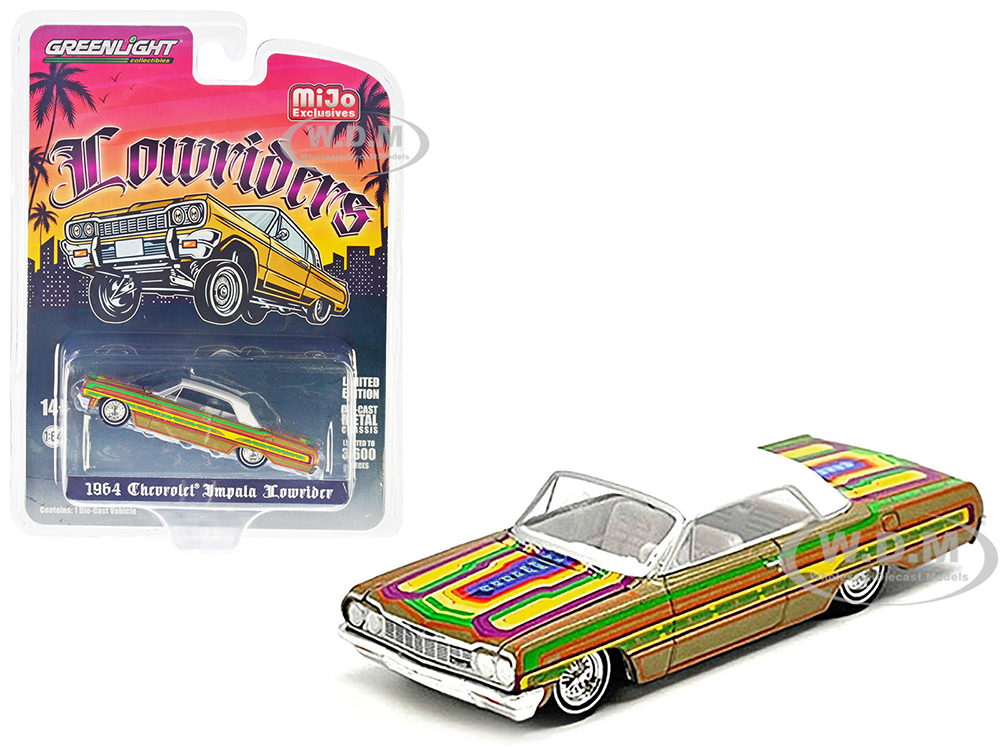 1964 Chevrolet Impala Lowrider Gold Metallic with Graphics and White Top and Interior 