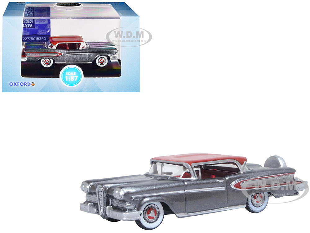 1958 Edsel Citation Silver Gray Metallic With Ember Red Top And Red Interior 1/87 (HO) Scale Diecast Model Car By Oxford Diecast