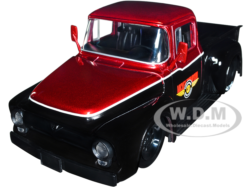 1956 Ford F-100 Pickup Truck "Mickey Thompson Performance Tires &amp; Wheels" Black and Red Metallic "Just Trucks" Series 1/24 Diecast Model Car by J