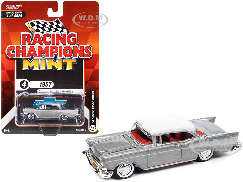 1957 Chevrolet Bel Air Hardtop Silver Metallic With White Top Racing Champions Mint 2022 Release 2 Limited Edition To 8524 Pieces Worldwide 1/64 Di