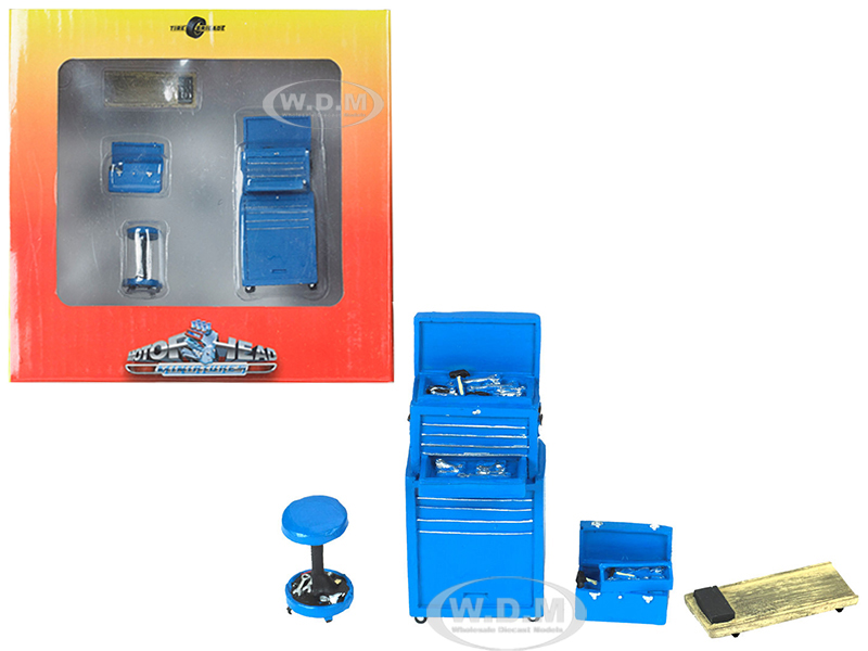 Image of Tire Brigade 4 piece Tool Set Blue 1/24 by Motorhead Miniatures