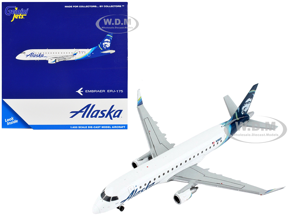 Embraer ERJ-175 Commercial Aircraft "Alaska Airlines" White with Blue Tail 1/400 Diecast Model Airplane by GeminiJets