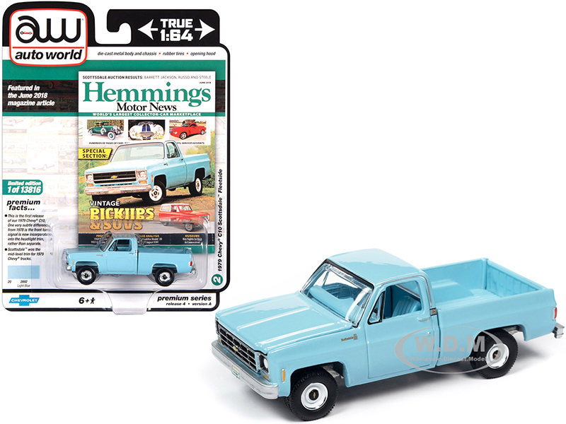 Image of 1979 Chevrolet C10 Scottsdale Fleetside Pickup Truck Light Blue "Hemmings Motor News" Magazine Cover Car (June 2018) Limited Edition to 13816 pieces