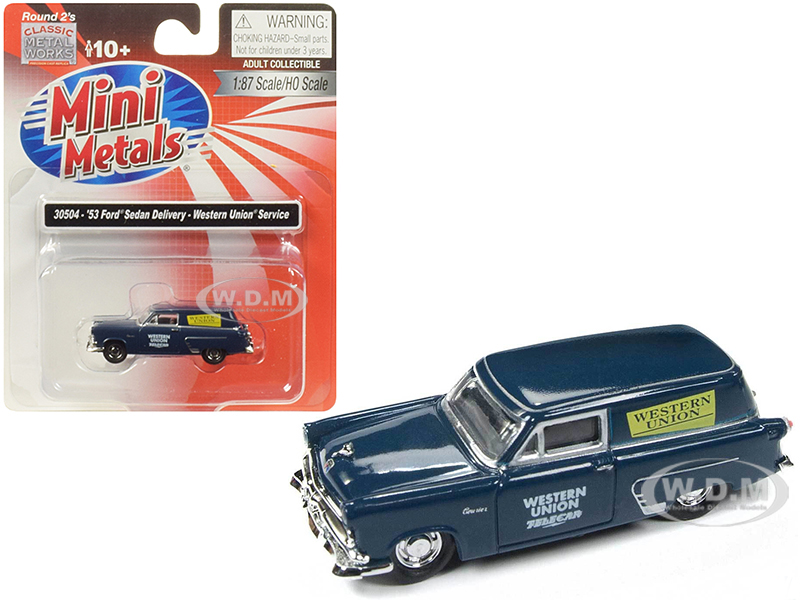 1953 Ford Sedan Delivery "Western Union" Service Dark Blue 1/87 (HO) Scale Model Car by Classic Metal Works