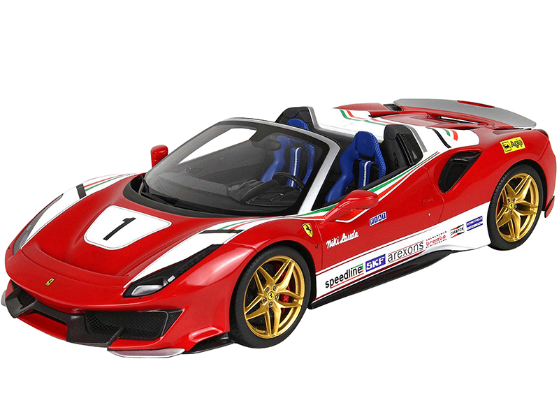 2018 Ferrari 488 Pista Spider 1 Niki Lauda Tribute Version Rosso Corsa Red and White with Green and Red Stripes with DISPLAY CASE Limited Edition to