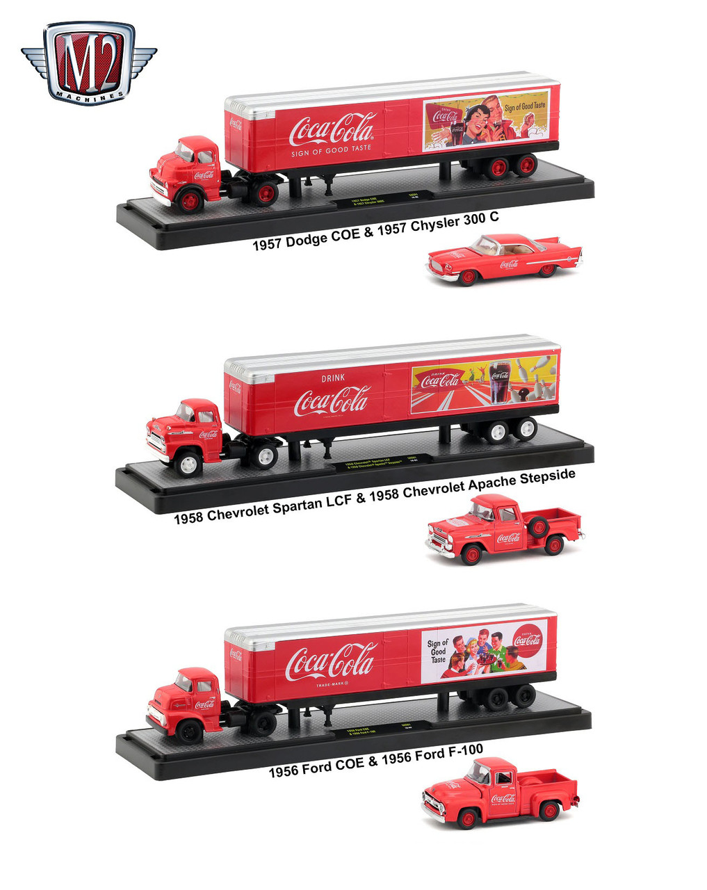 Image of Auto Haulers "Coca-Cola" 3 Trucks Set 1/64 Diecast Models by M2 Machines
