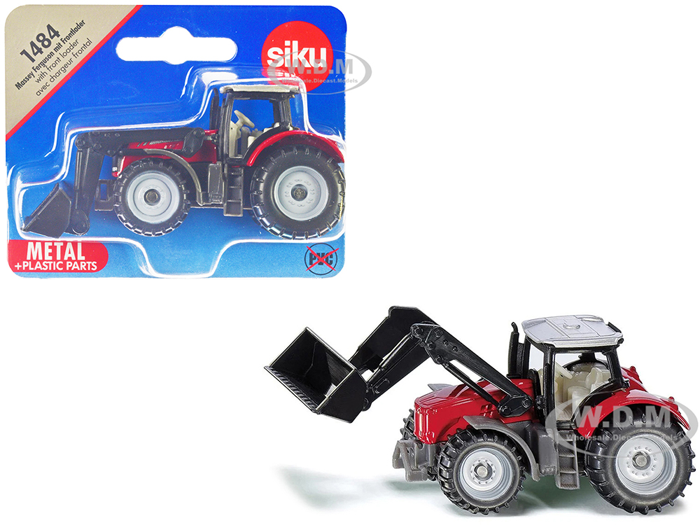 Massey Ferguson Tractor With Front Loader Red With Silver Top Diecast Model By Siku