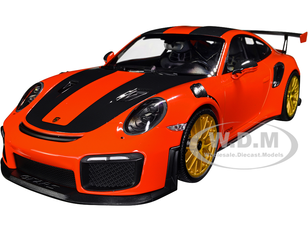 2018 Porsche 911 GT2RS (991.2) Weissach Package Orange with Carbon Stripes and Golden Magnesium Wheels Limited Edition to 300 pieces Worldwide 1/18 Diecast Model Car by Minichamps