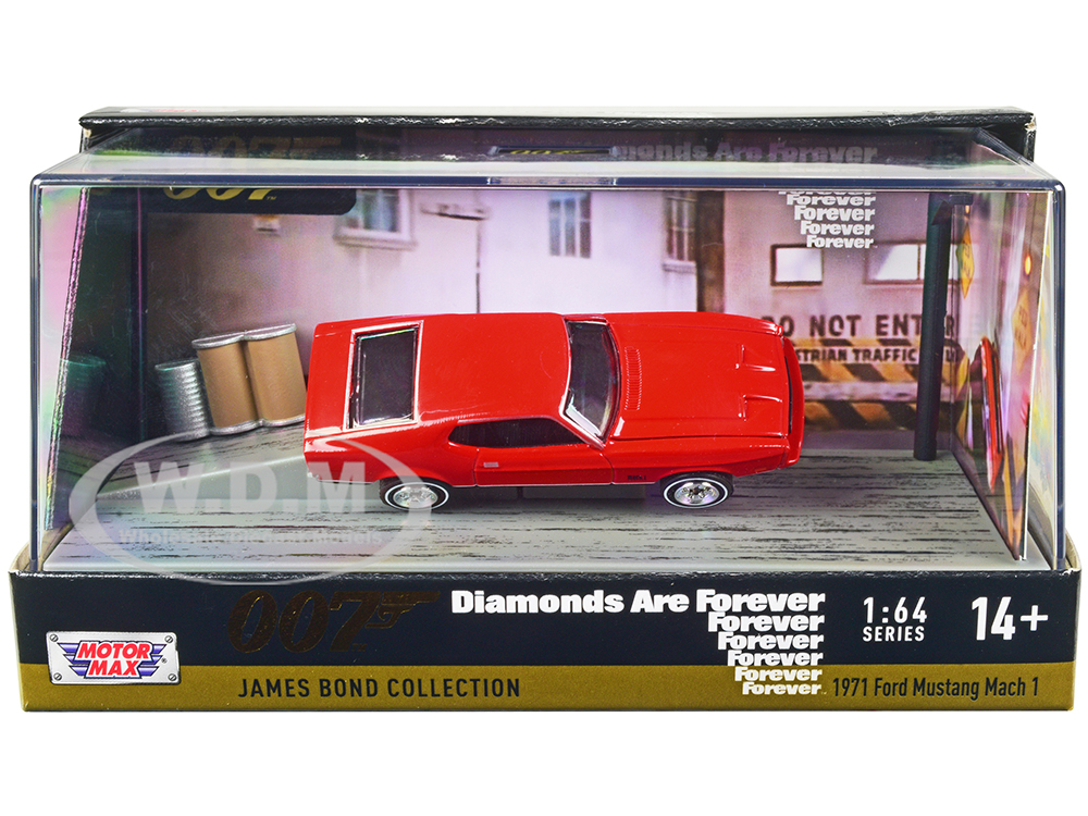 1971 Ford Mustang Mach 1 Red James Bond 007 Diamonds are Forever (1971) Movie with Display 1/64 Diecast Model Car by Motormax