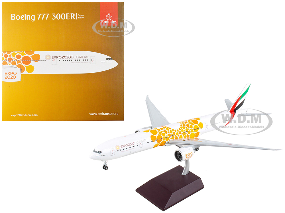 Boeing 777-300ER Commercial Aircraft Emirates Airlines - Dubai Expo 2020 White With Orange Graphics Gemini 200 Series 1/200 Diecast Model Airplan