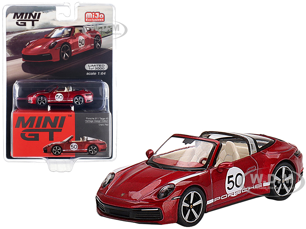 Porsche 911 Targa 4S Convertible "Heritage Design" Edition 50 Cherry Red Metallic Limited Edition to 1800 pieces Worldwide 1/64 Diecast Model Car by