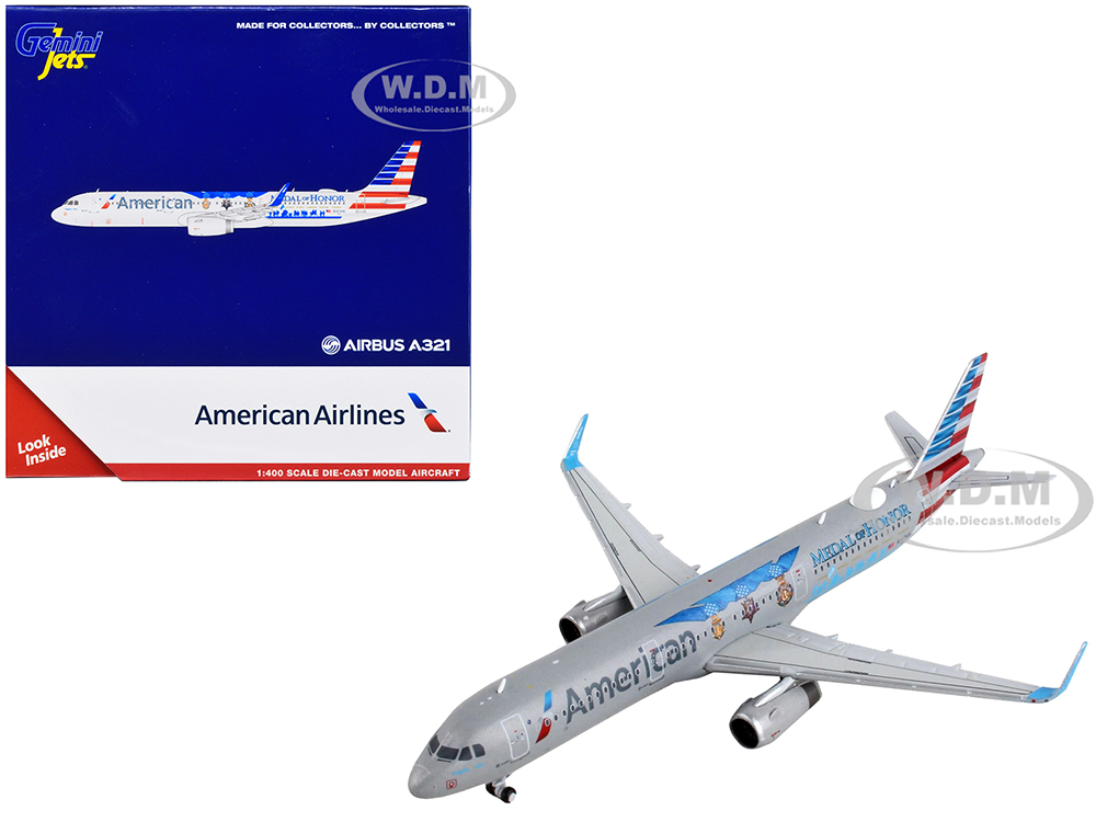 Airbus A321 Commercial Aircraft "American Airlines - Medal of Honor" Gray 1/400 Diecast Model Airplane by GeminiJets