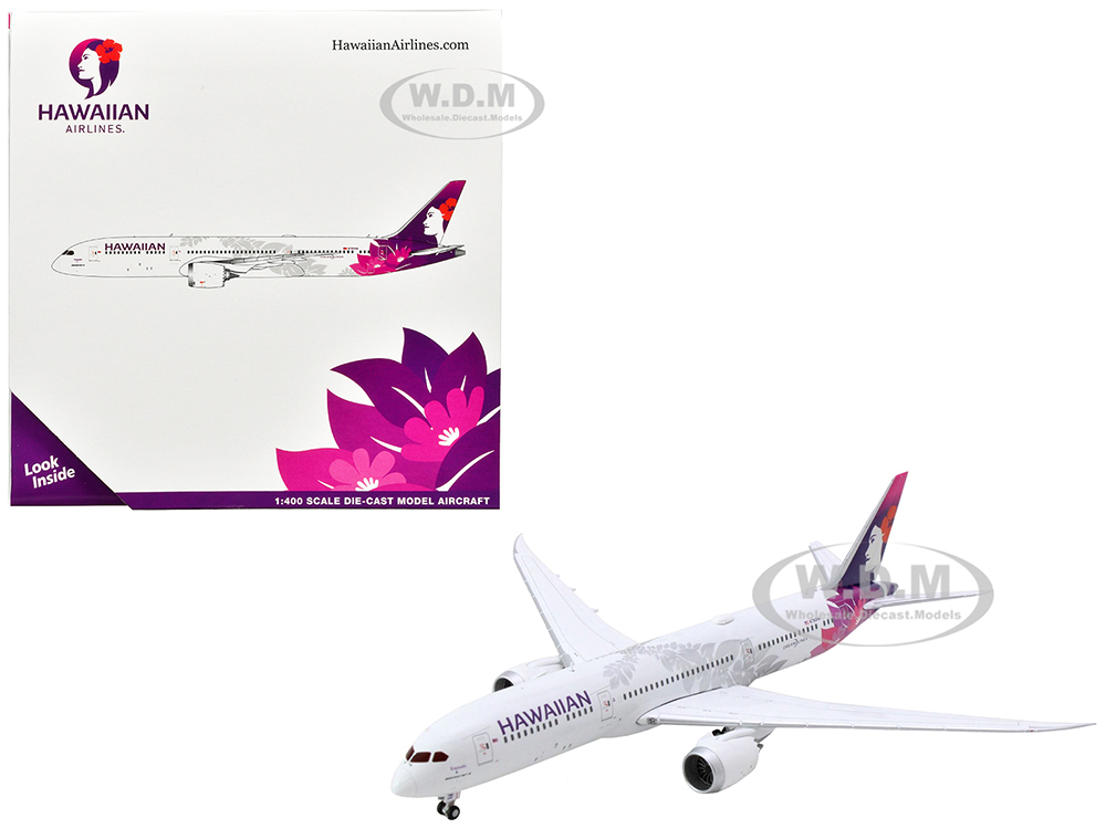 Boeing 787-9 Dreamliner Commercial Aircraft Hawaiian Airlines (N780HA) White with Purple Tail 1/400 Diecast Model Airplane by GeminiJets