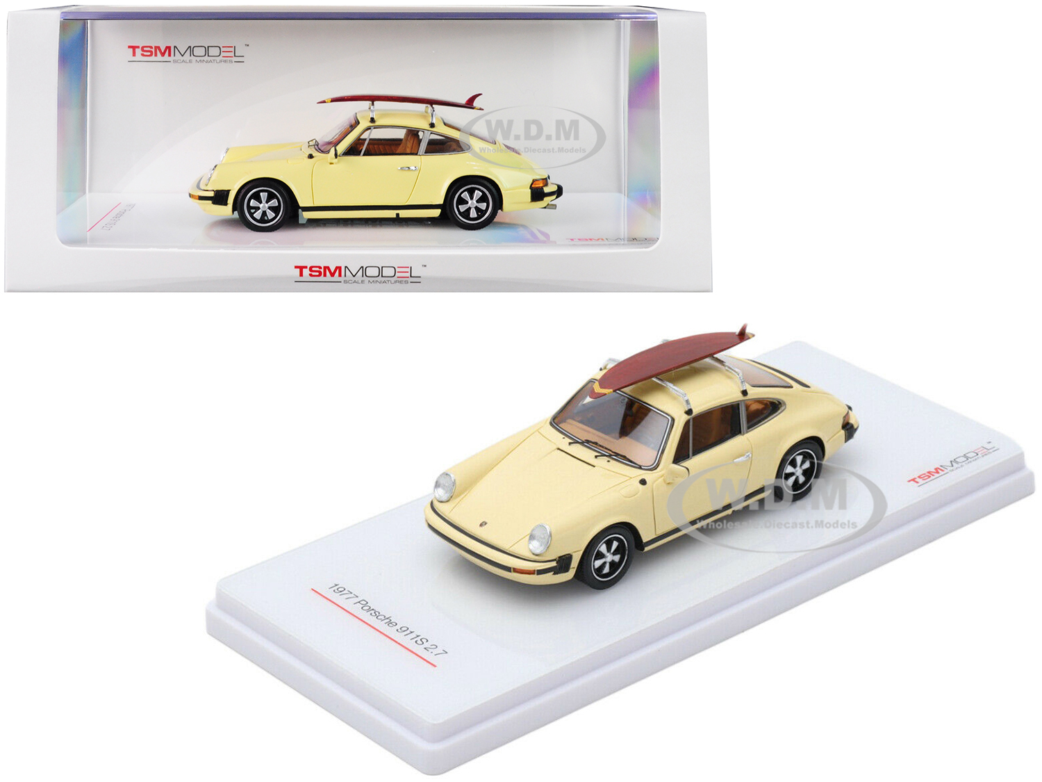 1977 Porsche 911s 2.7 Yellow With Surf Board 1/43 Model Car By True Scale Miniatures