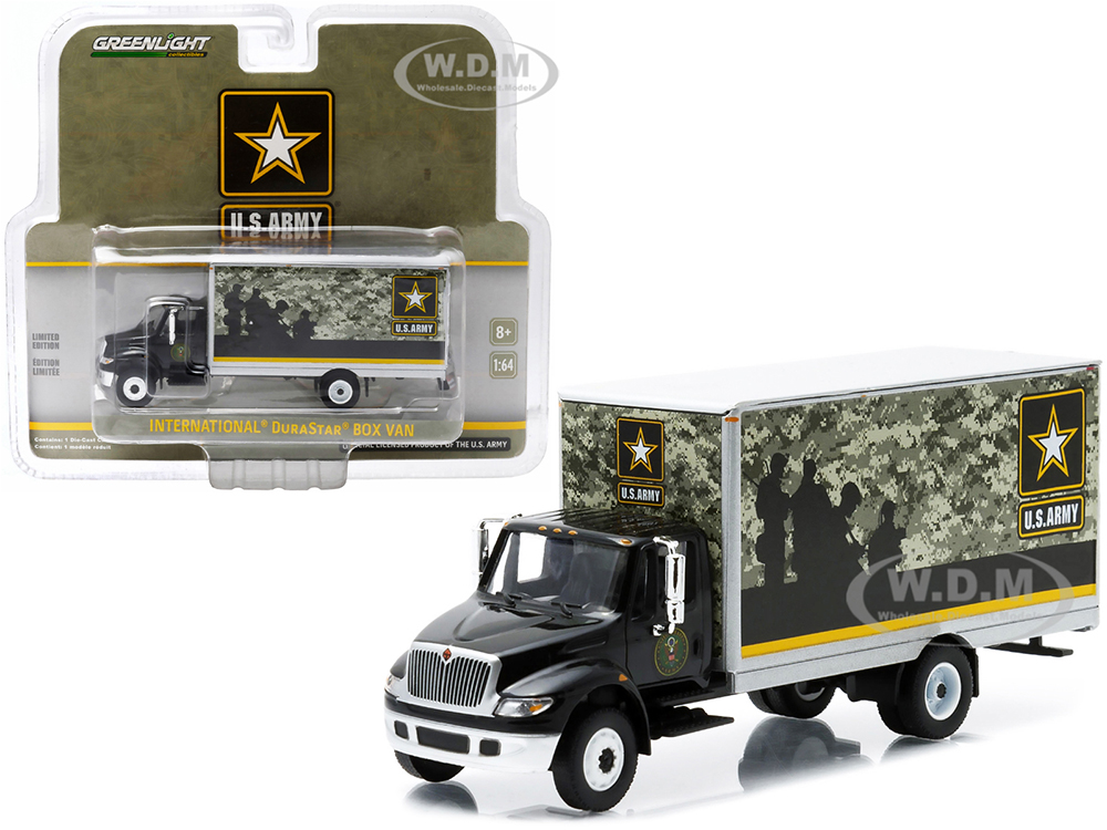 2013 International DuraStar Box Van U.S. Army Black and Silver H.D. Trucks Series 3 1/64 Diecast Model by Greenlight