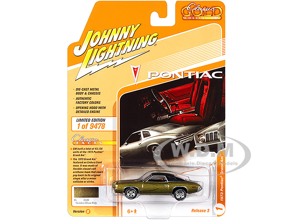 1973 Pontiac Grand Am Golden Olive Green Metallic with Black Vinyl Top "Classic Gold Collection" Series Limited Edition to 9478 pieces Worldwide 1/64