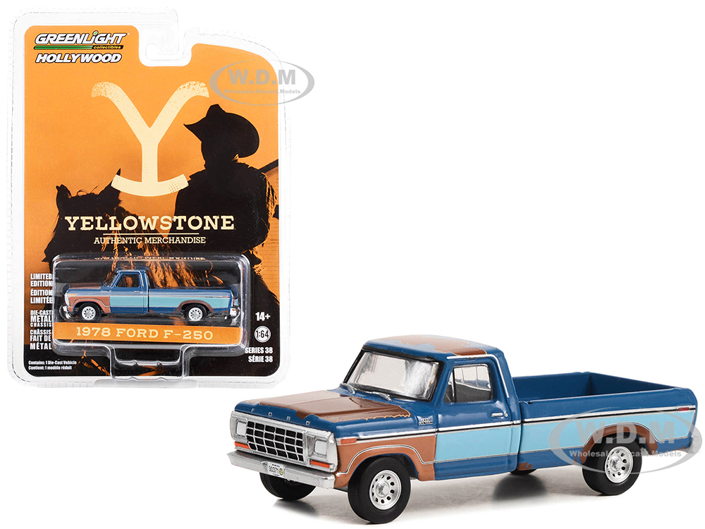 1978 Ford F-250 Pickup Truck Blue and Light Blue Two-Tone (Rusted) Yellowstone (2018-Current) TV Series Hollywood Series Release 38 1/64 Diecast Model Car by Greenlight
