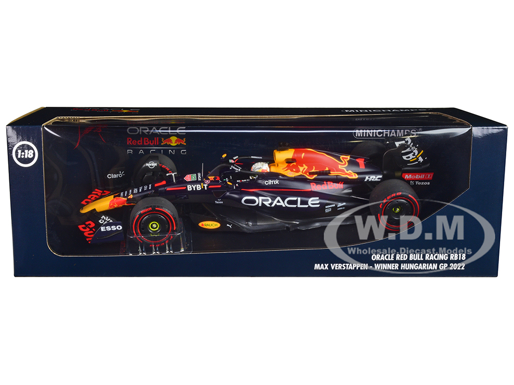 Red Bull Racing RB18 1 Max Verstappen "Oracle" Winner F1 Formula One "Hungarian GP" (2022) with Driver Limited Edition to 360 pieces Worldwide 1/18 D