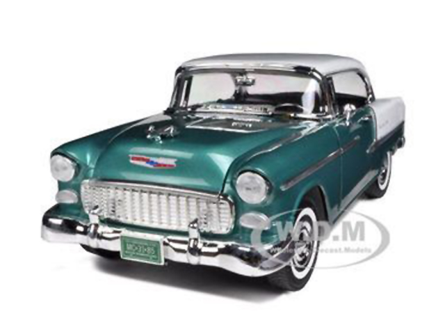 1955 Chevrolet Bel Air Hard Top Green Metallic and White 1/18 Diecast Model Car by Motormax