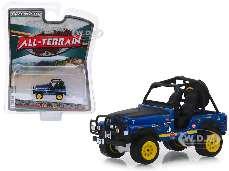 Image of 1971 Jeep CJ-5 44 Baja Cragar Dark Blue with Black Hood "All Terrain" Series 8 1/64 Diecast Model Car by Greenlight