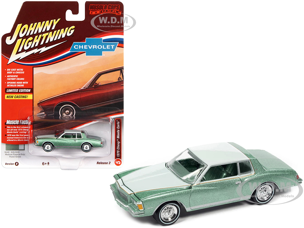 1979 Chevrolet Monte Carlo Firemist Green Metallic and Pastel Green Muscle Cars U.S.A Series Limited Edition 1/64 Diecast Model Car by Johnny Lightning