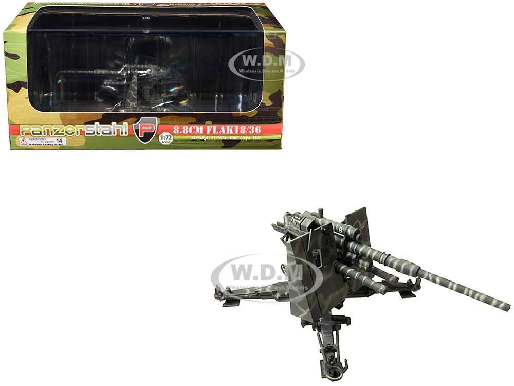 8.8cm Flak 18/36 Gun "33.FlaRgt. 1st Panzer Division Deutsches Afrika Korps Libya" (1941) German Army 1/72 Diecast Model by Panzerstahl