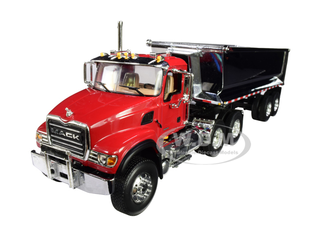 Image of Mack Granite with Round End Dump Trailer Red and Chrome 1/34 Diecast Model by First Gear