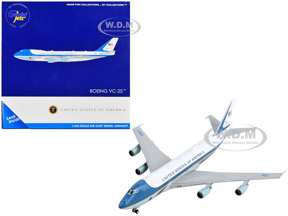 Boeing VC-25 Commercial Aircraft Air Force One - United States of America White and Blue 1/400 Diecast Model Airplane by GeminiJets