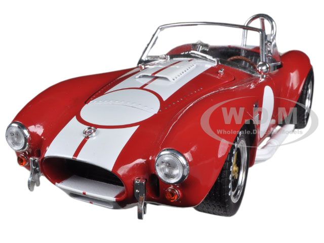 1965 Shelby Cobra 427 S/C Red with White Stripes with Printed Carroll Shelbys Signature on the Trunk 1/18 Diecast Model Car by Shelby Collectibles