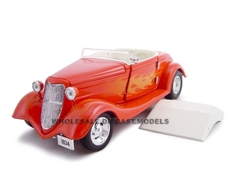 1934 Ford Custom Convertible Hot Rod Orange 1/24 Diecast Car By Unique Replicas