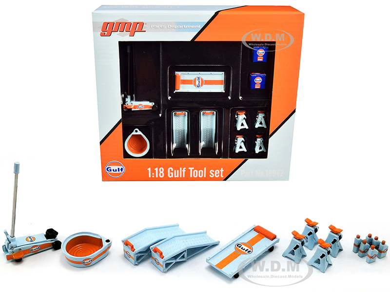 Image of "Gulf Oil" Shop Tools Set of 6 pieces 1/18 Diecast Replica by GMP