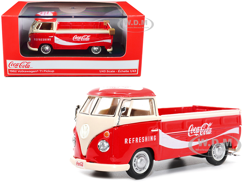 1962 Volkswagen T1 Pickup Truck Red and White Refreshing Coca-Cola 1/43 Diecast Model Car by Motor City Classics