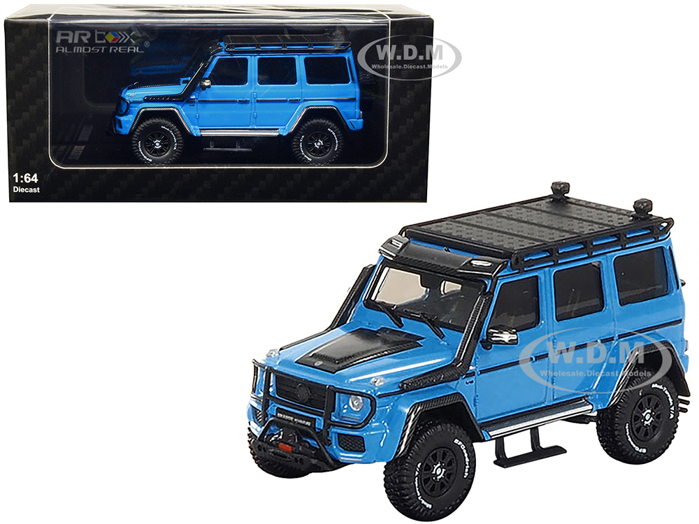 2017 Mercedes-Benz G-Class 4x4 Brabus 550 Adventure Blue with Black Top and Carbon Roof with Roof Rack AR Box Series 1/64 Diecast Model Car by Almost Real