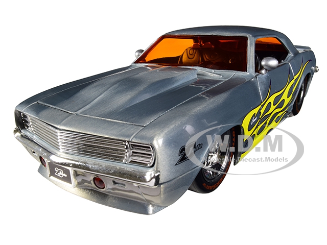 1969 Chevrolet Camaro Raw Metal with Yellow Flames "Bigtime Muscle" "Jada 20th Anniversary" 1/24 Diecast Model Car by Jada